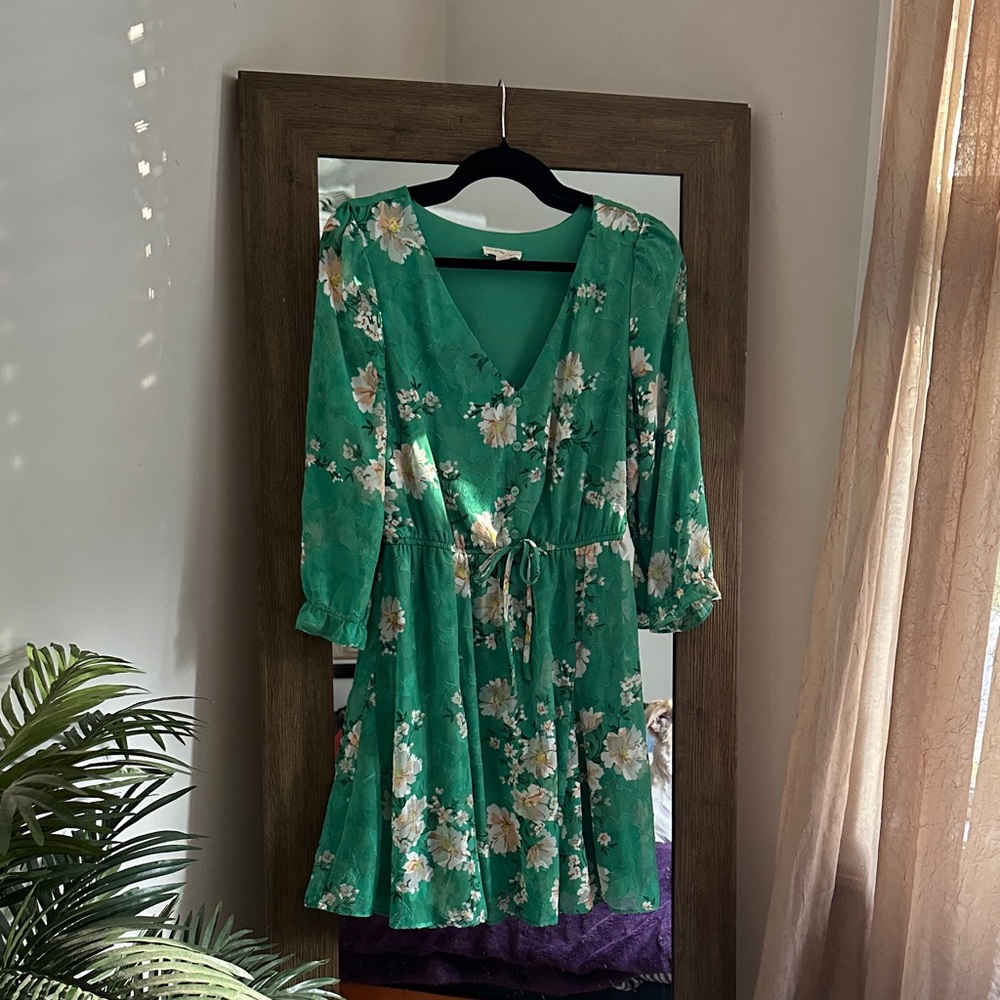 Boho Floral Green Wrap Dress Small